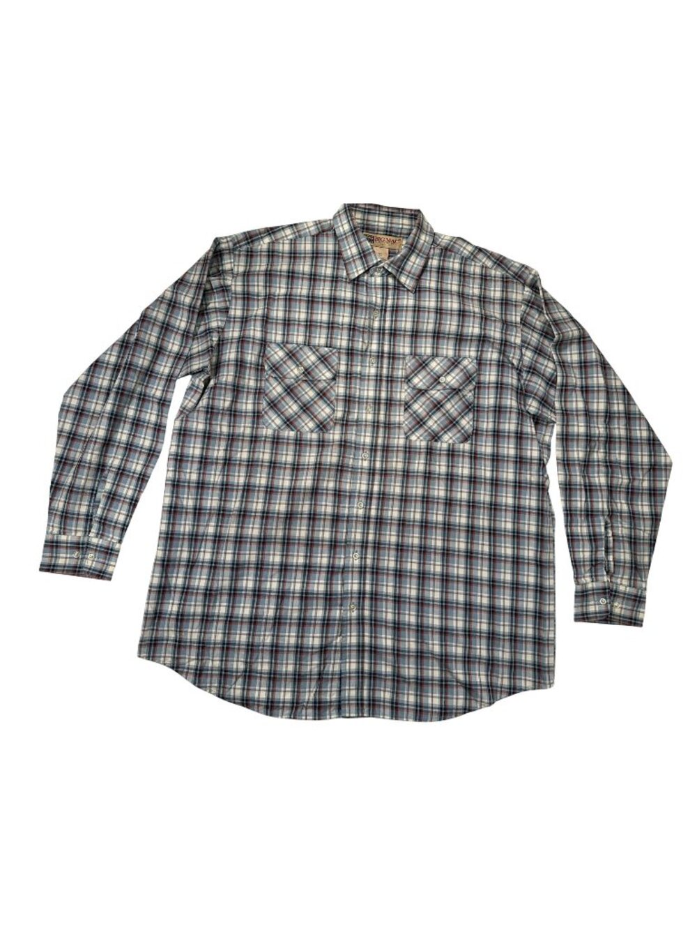 Big Mac Authentic Workwear XLT Mens Plaid Shirt Tan/Blue/Red Long Sleeve